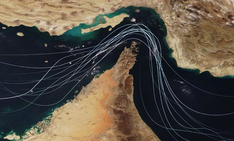 Satellite view of the Strait of Hormuz
