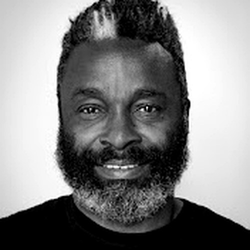 Black-and-white portrait of Emeka Okafor