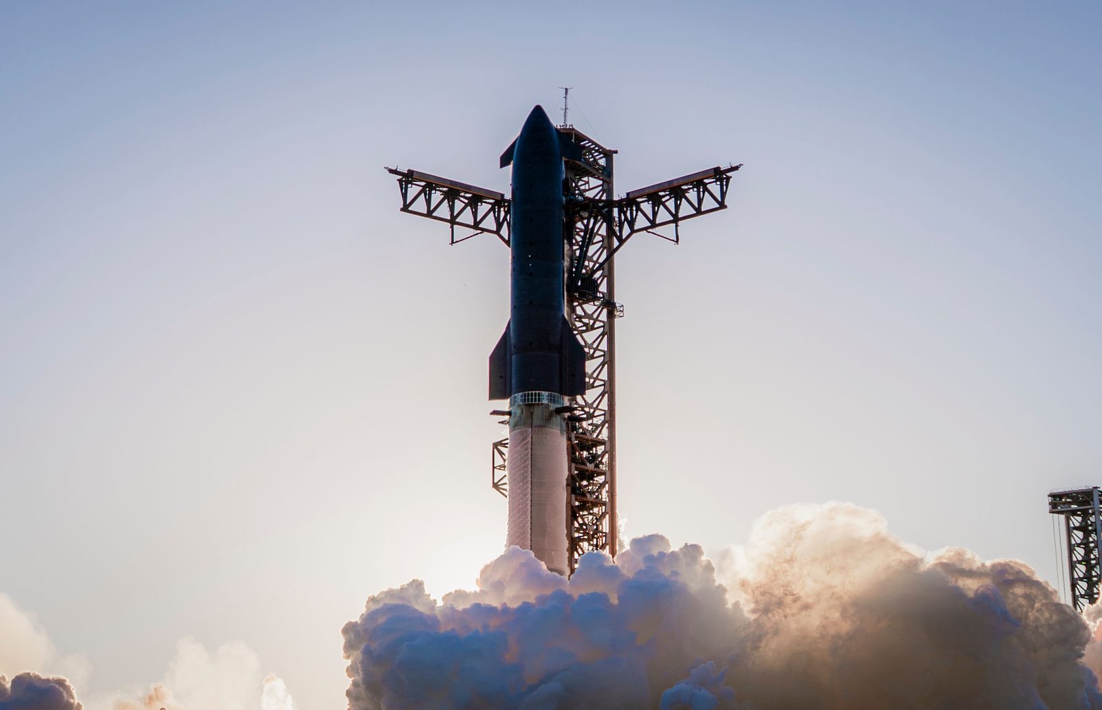 SpaceX Starship stacked on the launch mount at Starbase